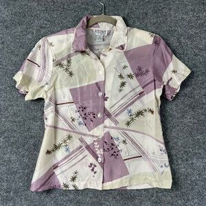 Vintage Stunt Petite‎ Shirt Women Size PS 100% Silk Blouse Short Sleeve Collared